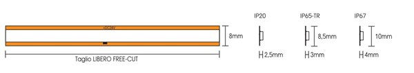 Strip LED flex fcob free-cut IP20 luce calda 3000K 16,8W/m 24V 1980 lm/m 160°