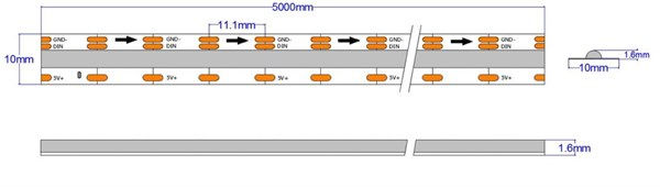 Digital strip LED COB m1615 900smd 450pixel (90pixel/m) IP20 RGB 14W/m 5Vdc