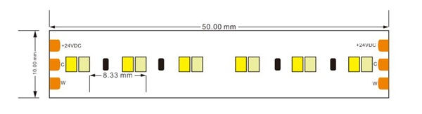 Strip LED flex 240led/m 2216 IP20 CCT variabile 2700K-6000K 18W/m 24V 1800 lm/m
