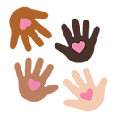 Diverse hands with hearts