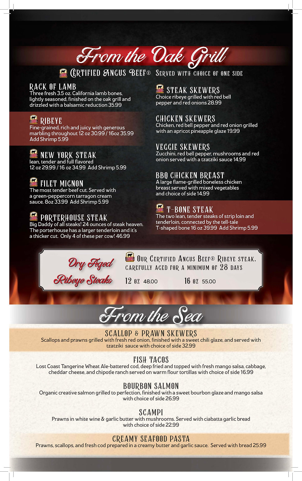 Shamus T Bones, Eureka, Ca Steakhouse Bar Menu