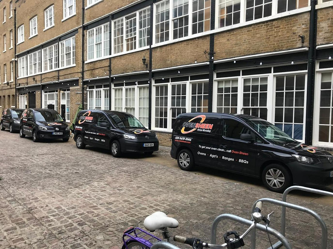 Oven Sheen vans lined up outside