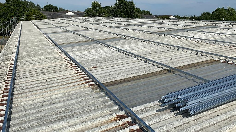 Flat rooftop with corrugated metal sheets
