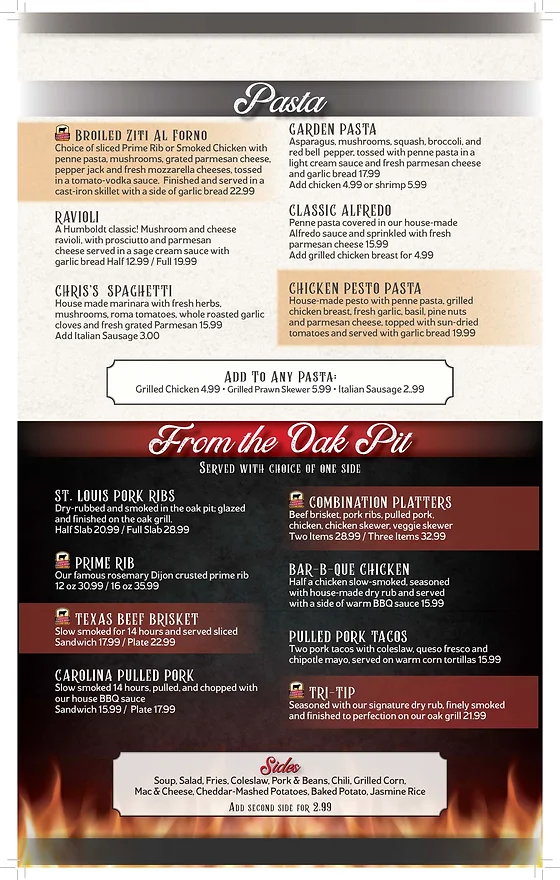 Shamus T Bones Eureka Ca Steakhouse Bar Menu