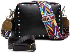 Bolsa Transversal Com Metais Coloridos E Alça Colorida Preto - Alice Monteiro