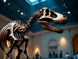 A majestic dinosaur skeleton on display in a museum