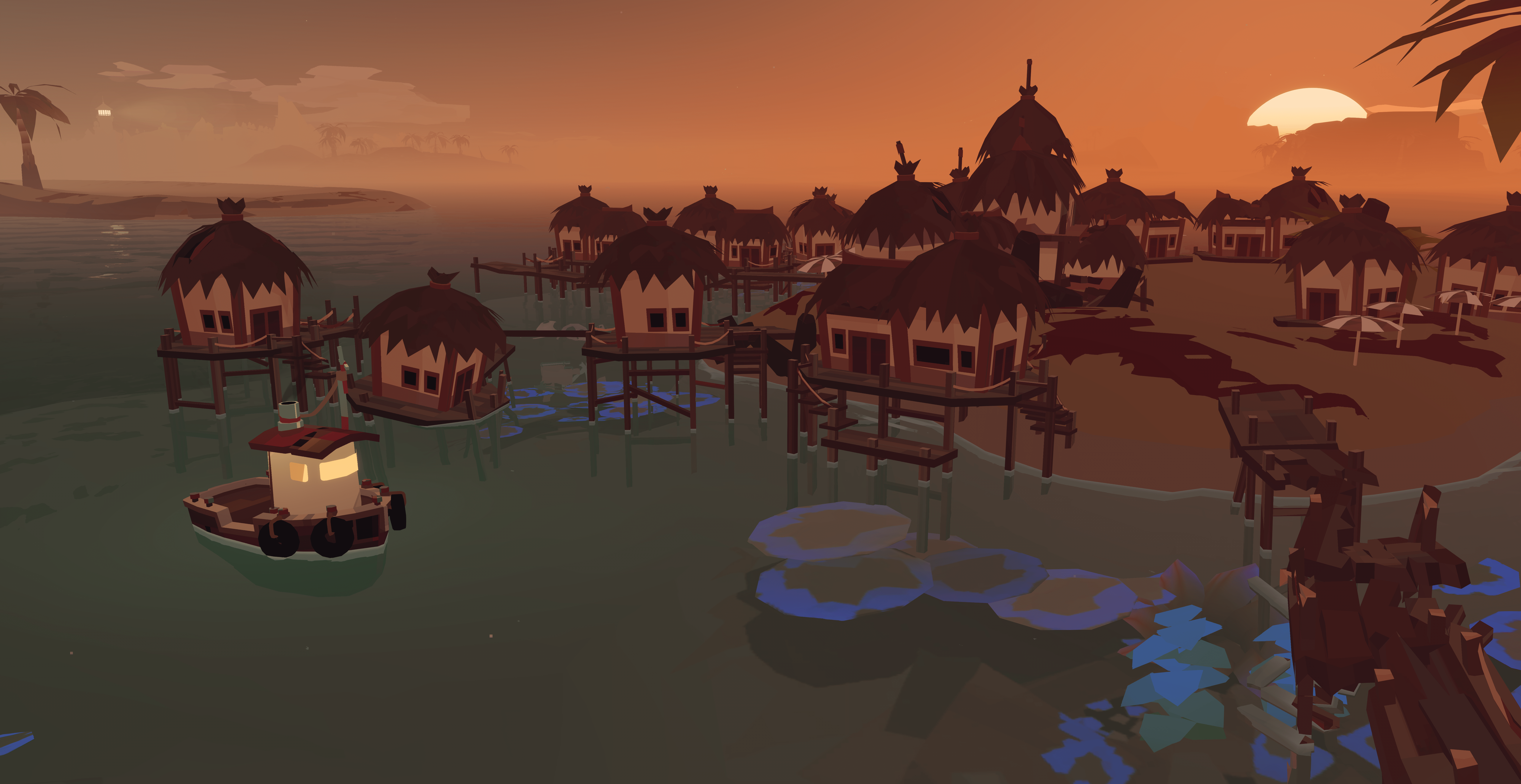 Dredge stilt village used as a fallback dock during a planned route