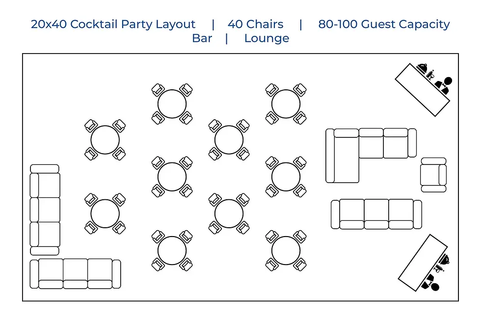 Thumbnail: 20' x 40' High Peak Tent Cocktail Party Seating Recommendation