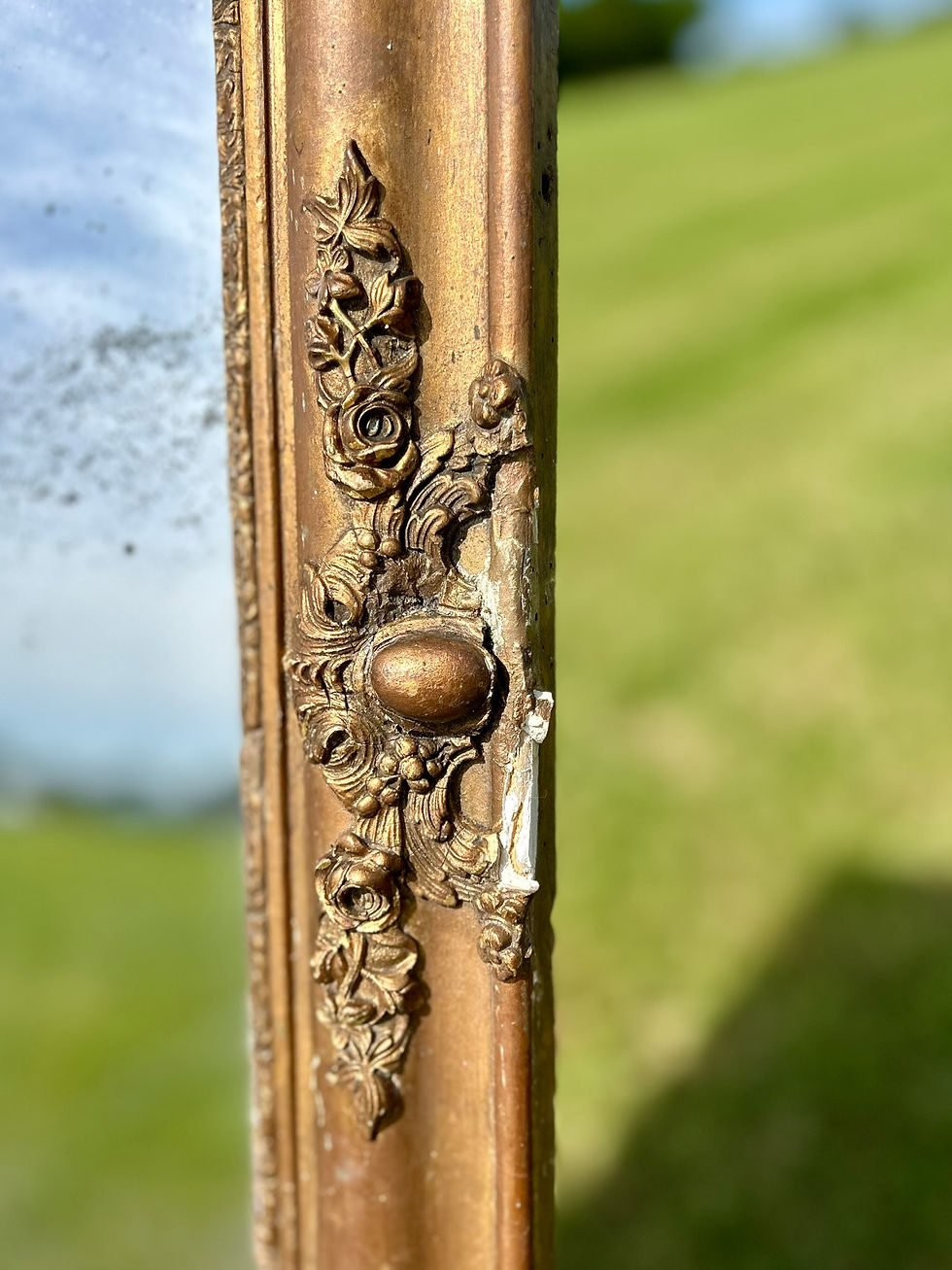 Thumbnail: Antique French Dark Gold Gilt Mirror. 1800's.