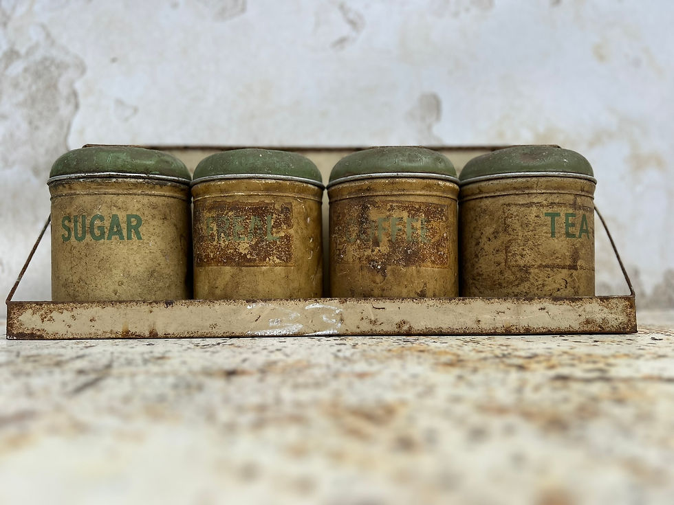 Thumbnail: Vintage Worcester Ware Lidded Tin Cannister Set.