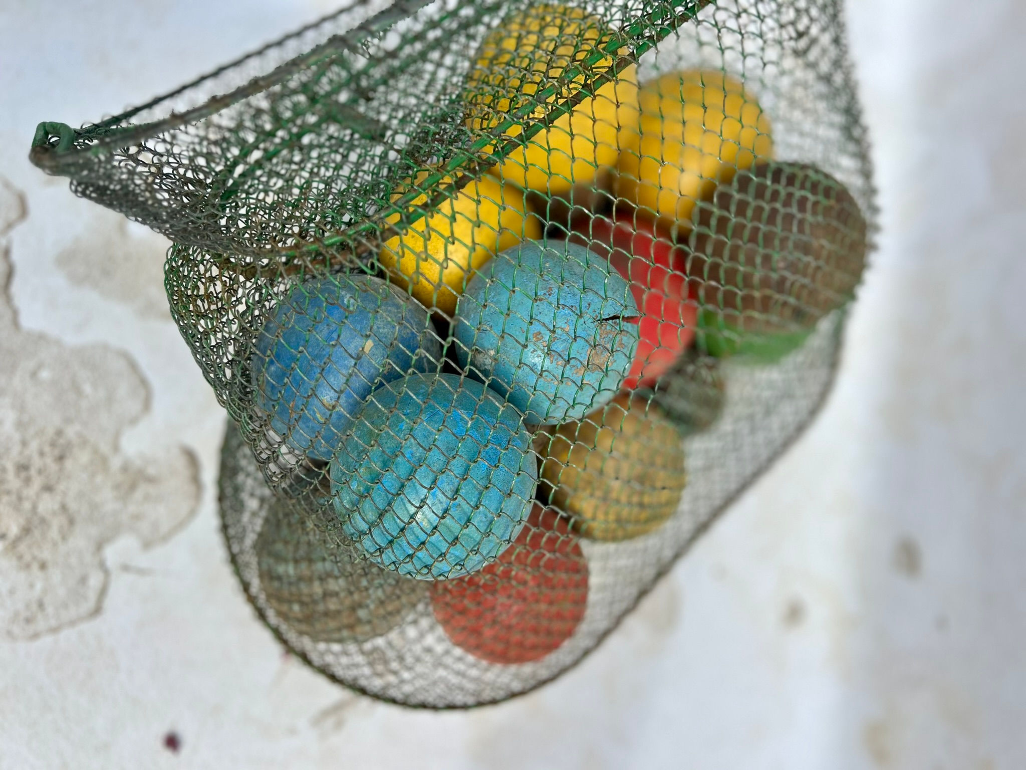 Collection of Vintage French Wooden Coloured Boules. Circa 1930's.
