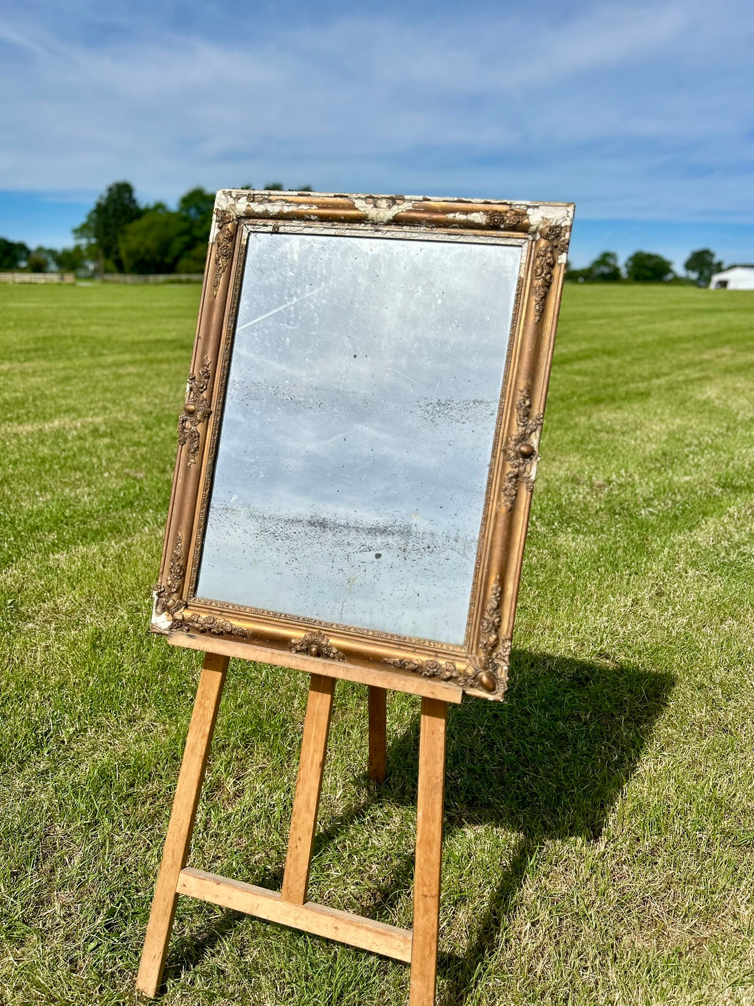 Antique French Dark Gold Gilt Mirror. 1800's.