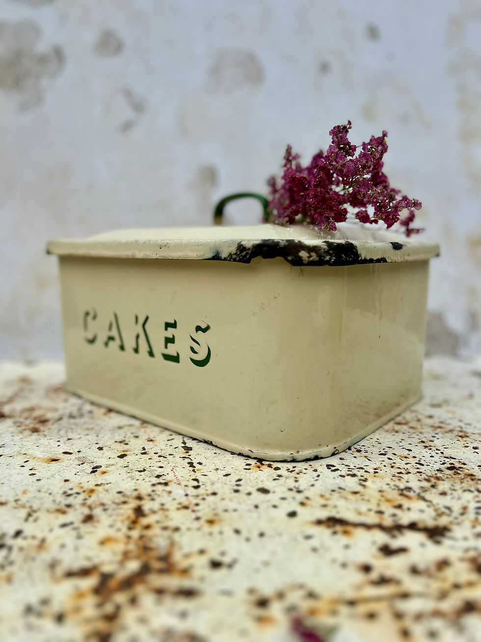 Thumbnail: Devine Art Deco French Enamel Cake Tin. Circa 1920's/30's