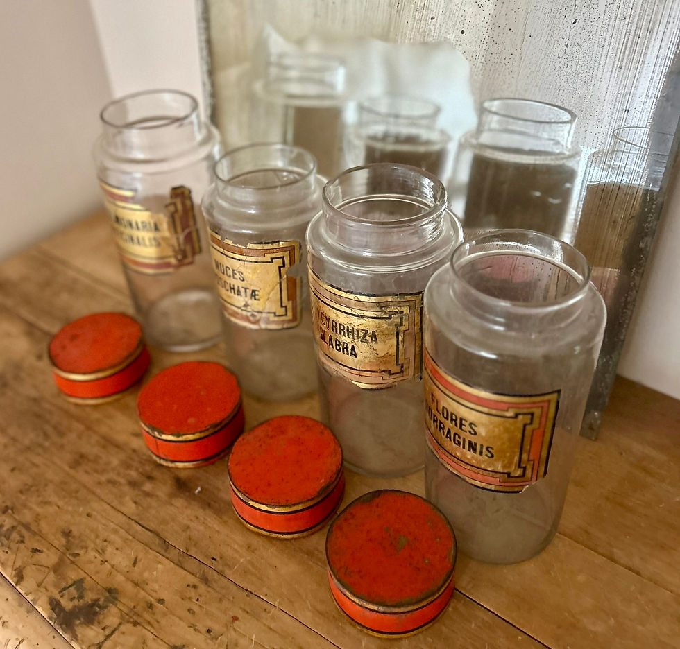 Thumbnail: Four Large Antique French Apothecary Jars with Lids. Circa 1800's.