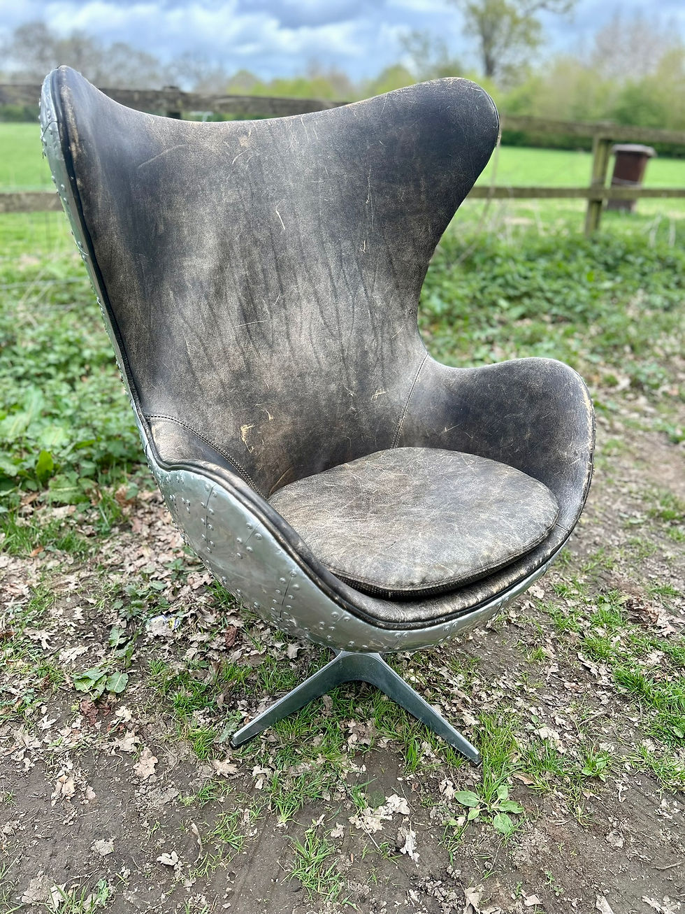 Thumbnail: Vintage Aviator Egg Chair; in Distressed Leather with Aluminium Riveted Shell.