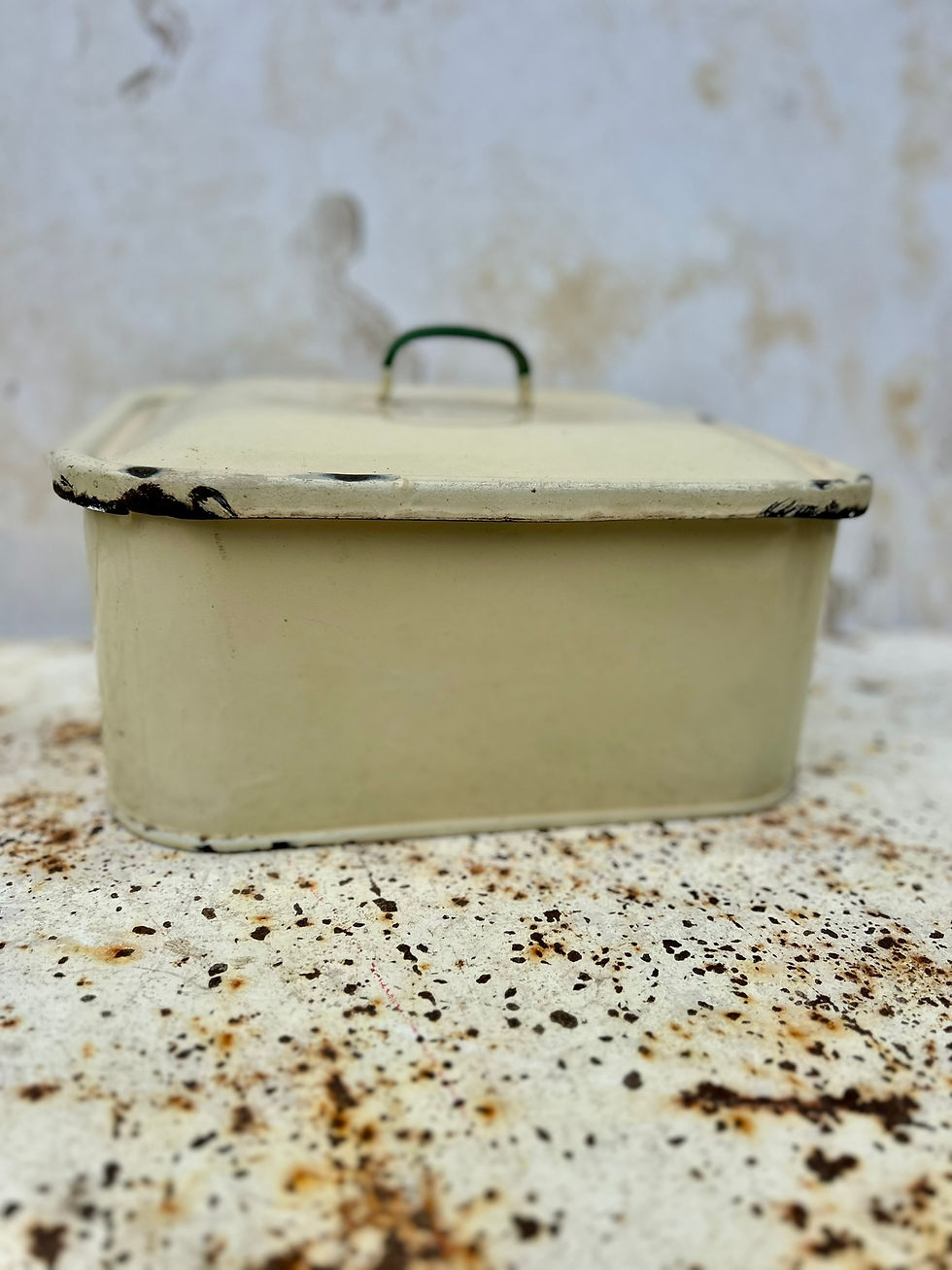 Thumbnail: Devine Art Deco French Enamel Cake Tin. Circa 1920's/30's
