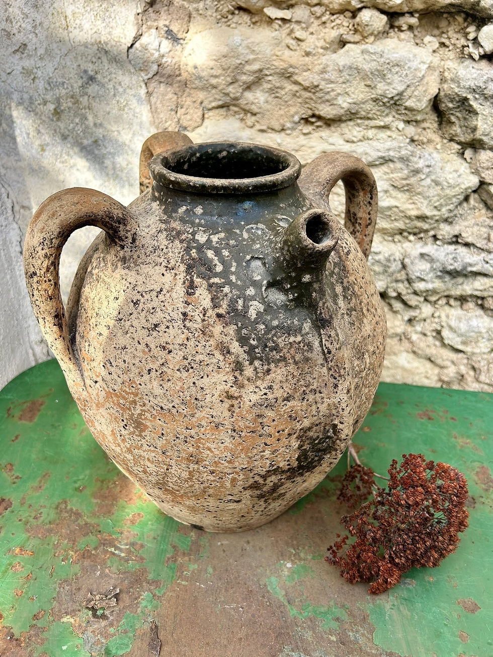 Thumbnail: Antique French Terracotta Walnut Oil Jug. 18th Century.