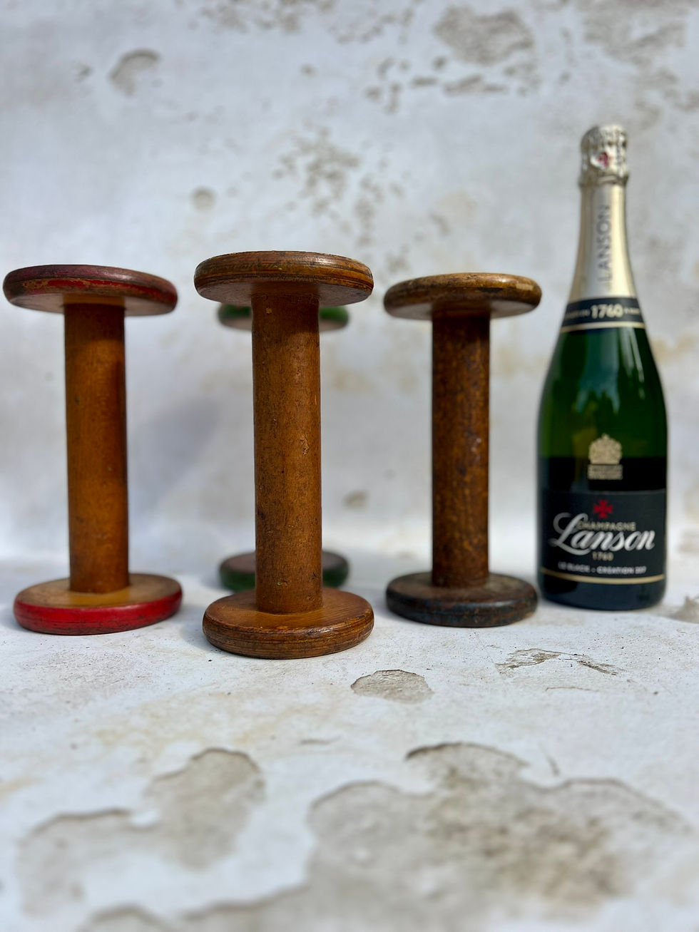 Thumbnail: Vintage Colourful Wooden Industrial Bobbins. Circa 1930's.