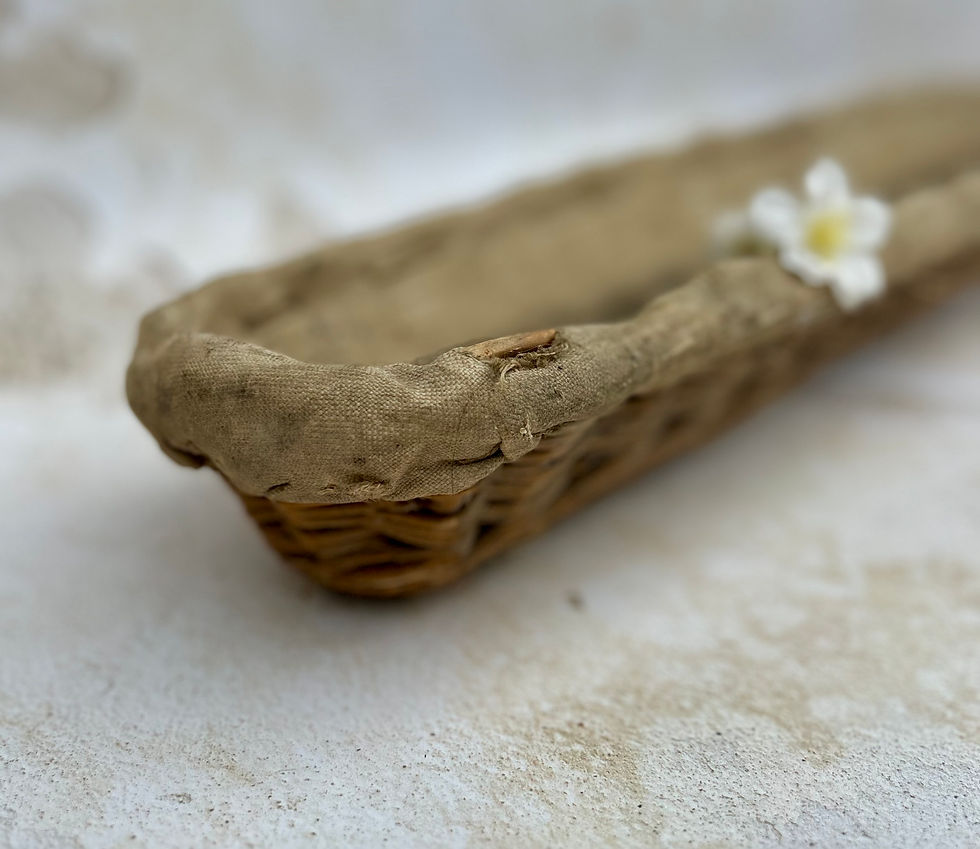 Lovely Vintage French Wicker Bread / Baguette Basket, Linen Lined. 1950's.