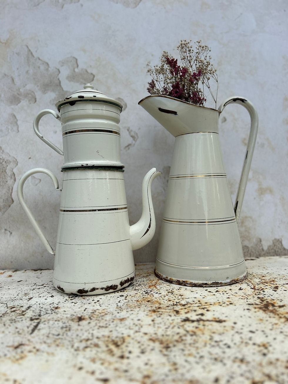 Thumbnail: Antique French Gold & Cream Enamel Pitcher / Jug Enamel. Circa 1920's.