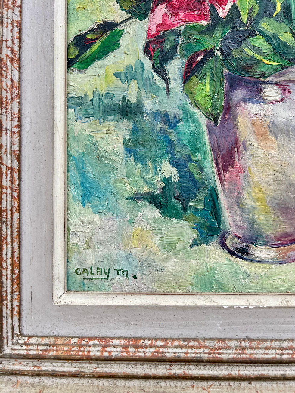 Thumbnail: Antique French Oil on Canvas Painting. Still Life of Roses in a Vase.