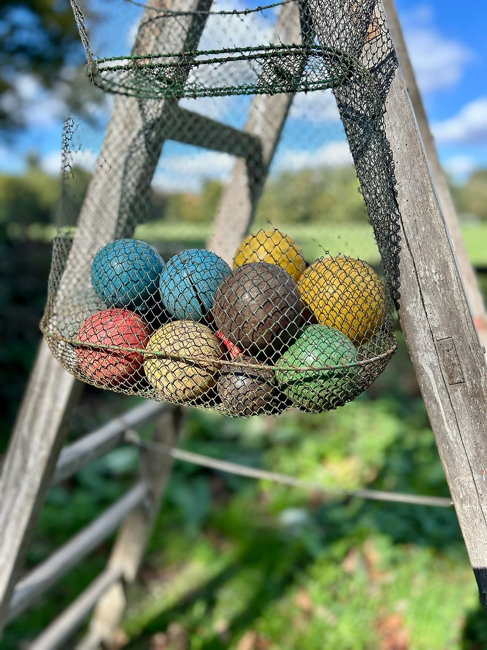 Thumbnail: Collection of Vintage French Wooden Coloured Boules. Circa 1930's.