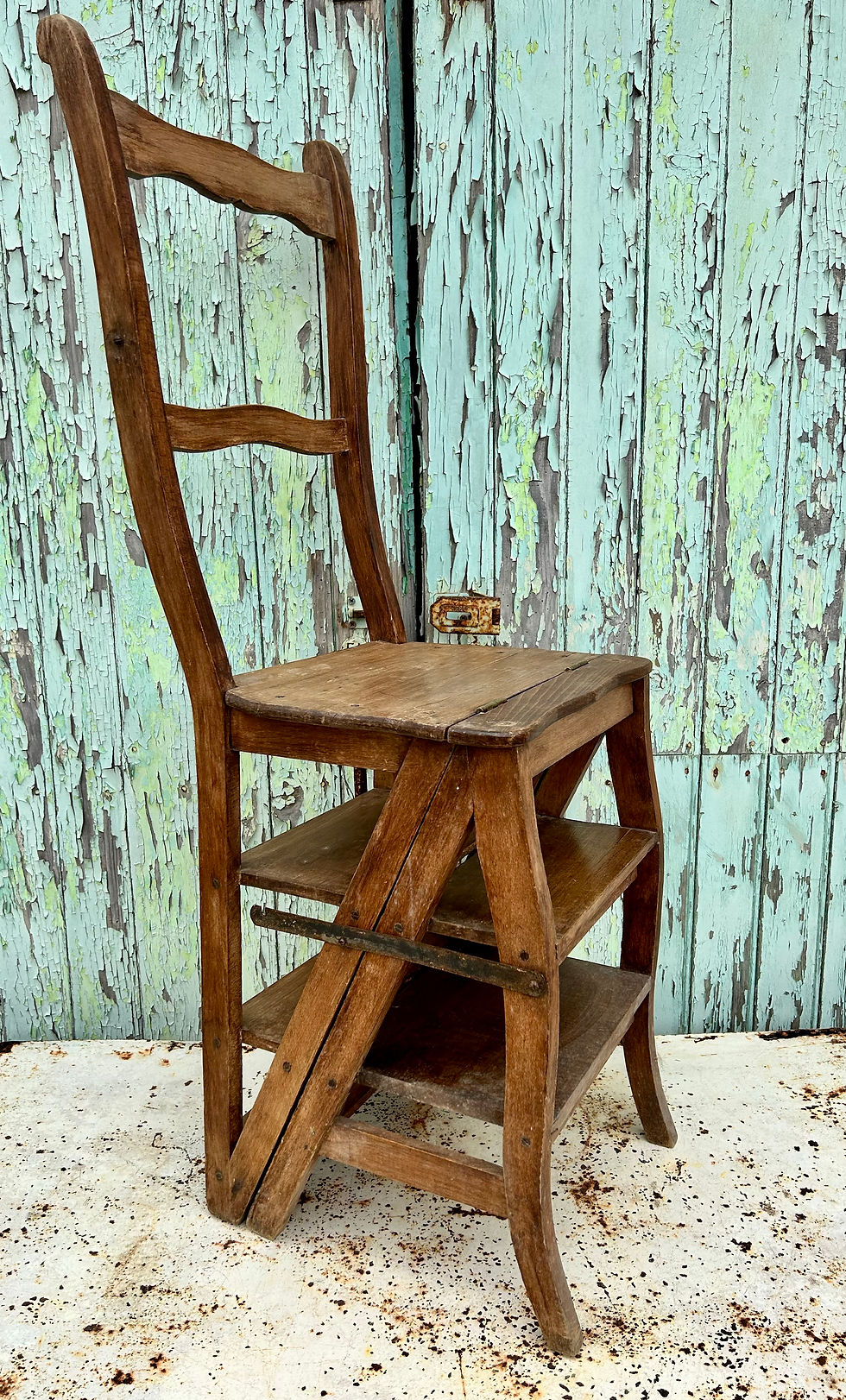 Antique French Provincial Folding Library Chair / Stepladder. Circa 1880's.