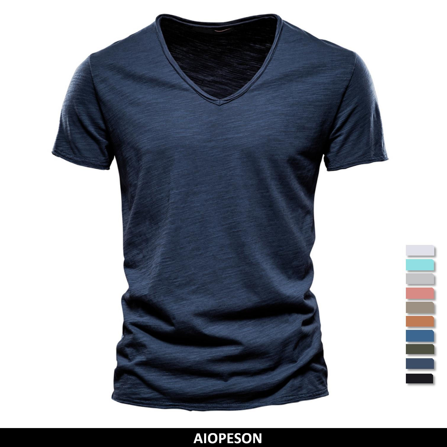 Brand Quality 100% Cotton Men T-shirt V-neck 
