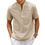 Thumbnail: Cotton Linen Shirt Men Henley Neck Pocket Casual Beach Short Sleeve 