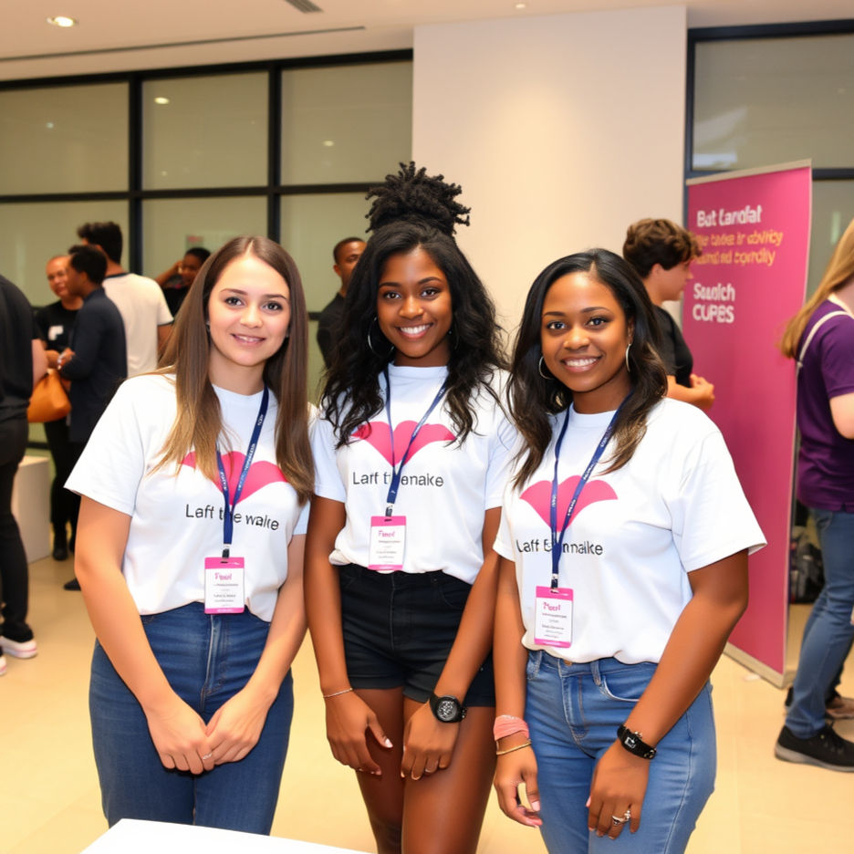 multi gender and race student staff in branded clothing at a launch event.jpg