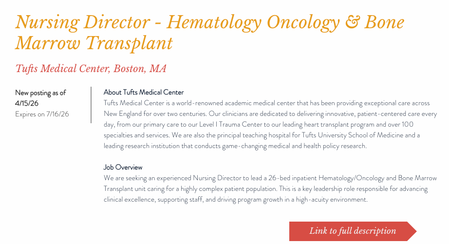 Exciting Opportunity: Nursing Director Position Now Available at Tufts Medical Center Boston MA