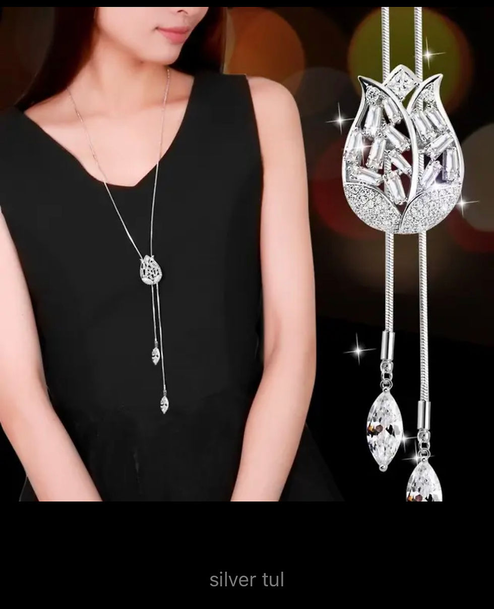 Thumbnail: Fashion Crystal Long Tasse Necklace Adornment Necklace Fe