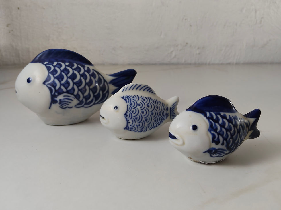 Thumbnail: Set of 3 Ceramic Blue and White Fish 
