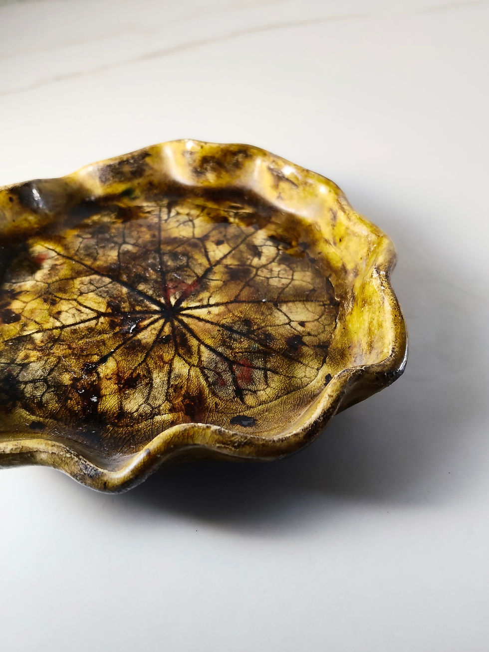 Thumbnail: Vintage Glazed Signed Pottery Trinket Dish 