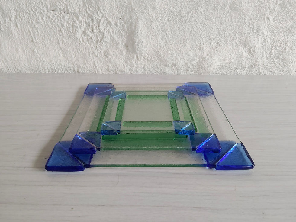 Thumbnail: Blue + Green Art Glass Fused Trivet Set 