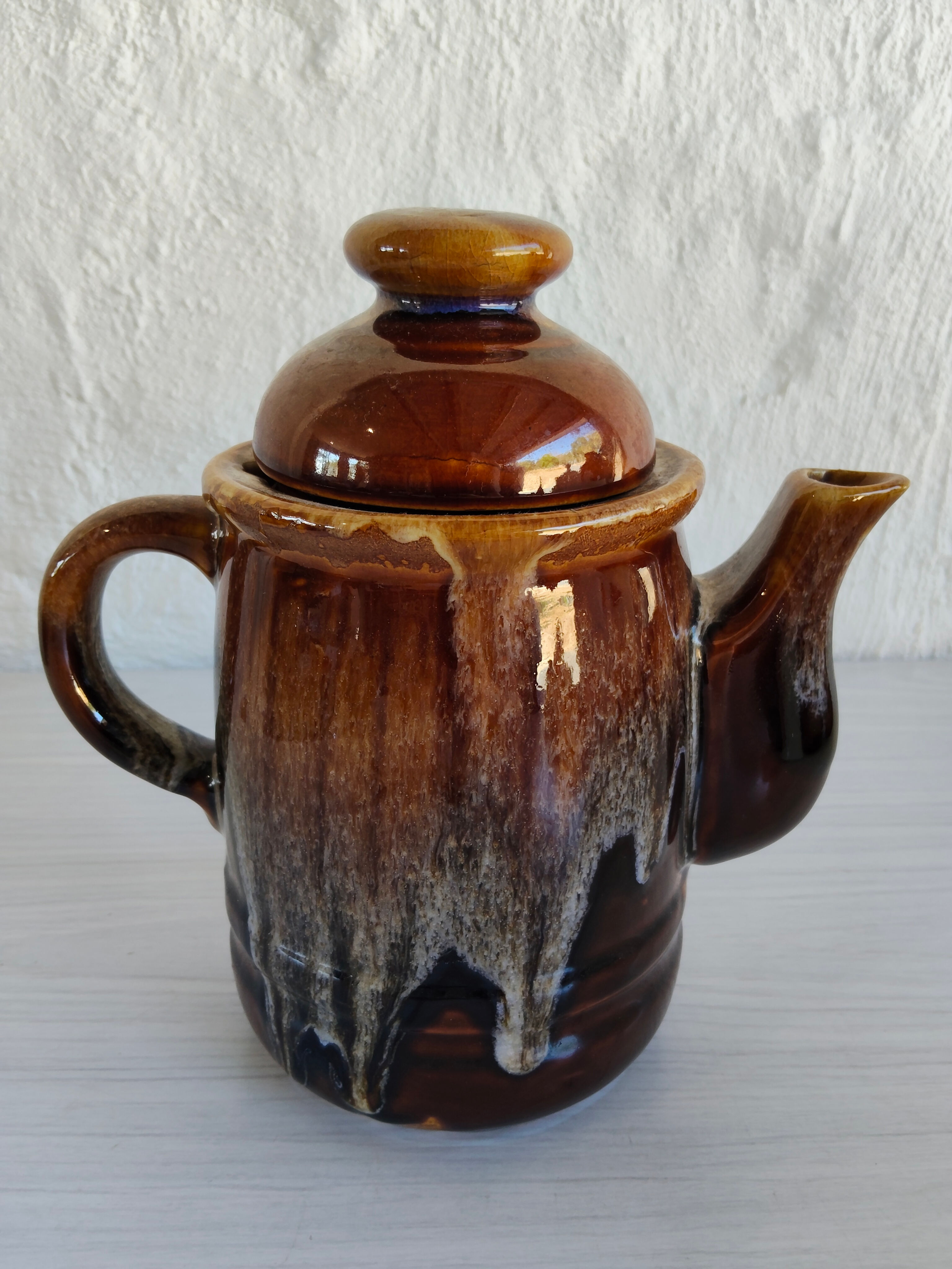 Vintage Brown Drip Glaze Teapot 