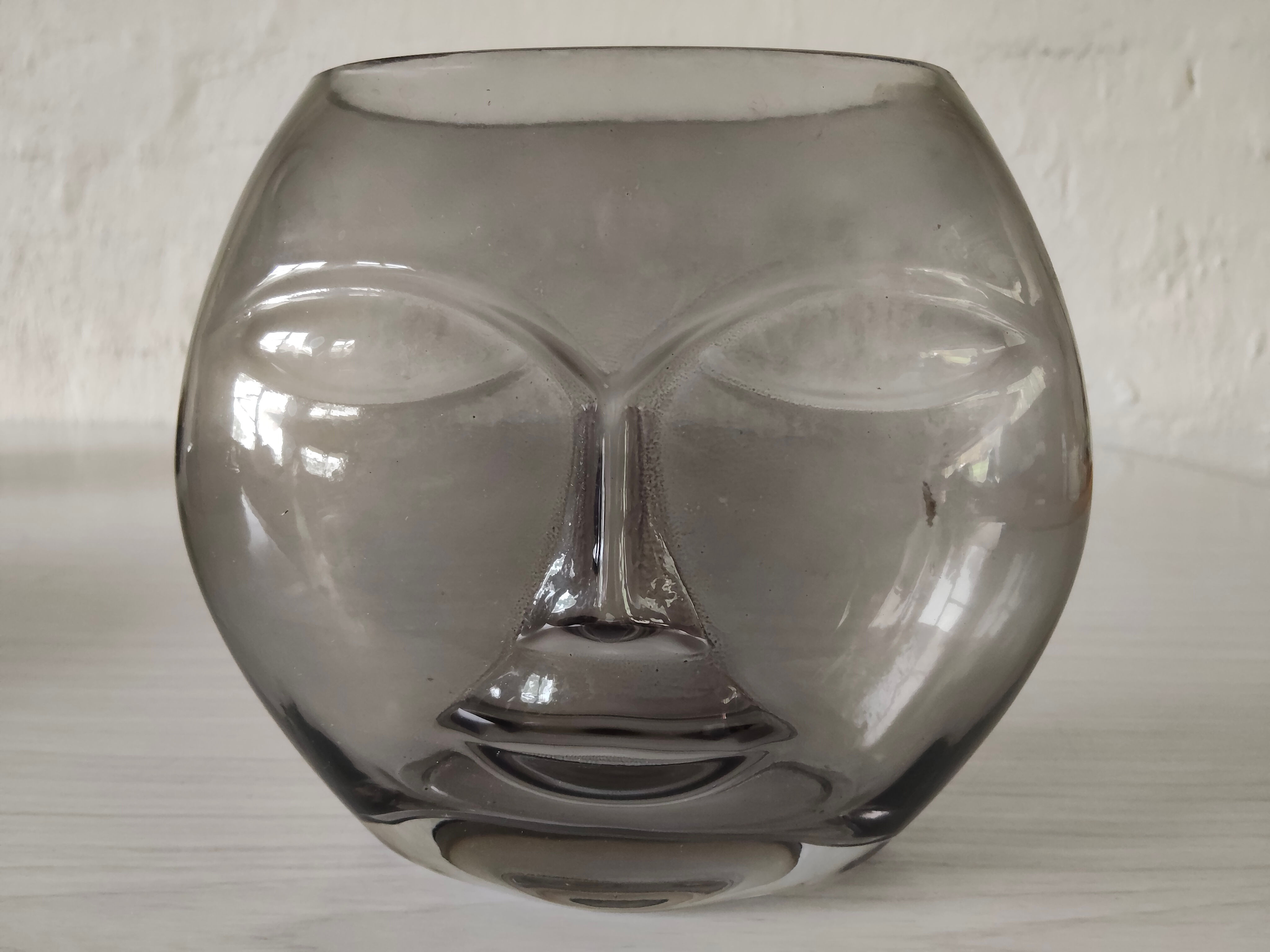 Dark smoke Glass Face Vase