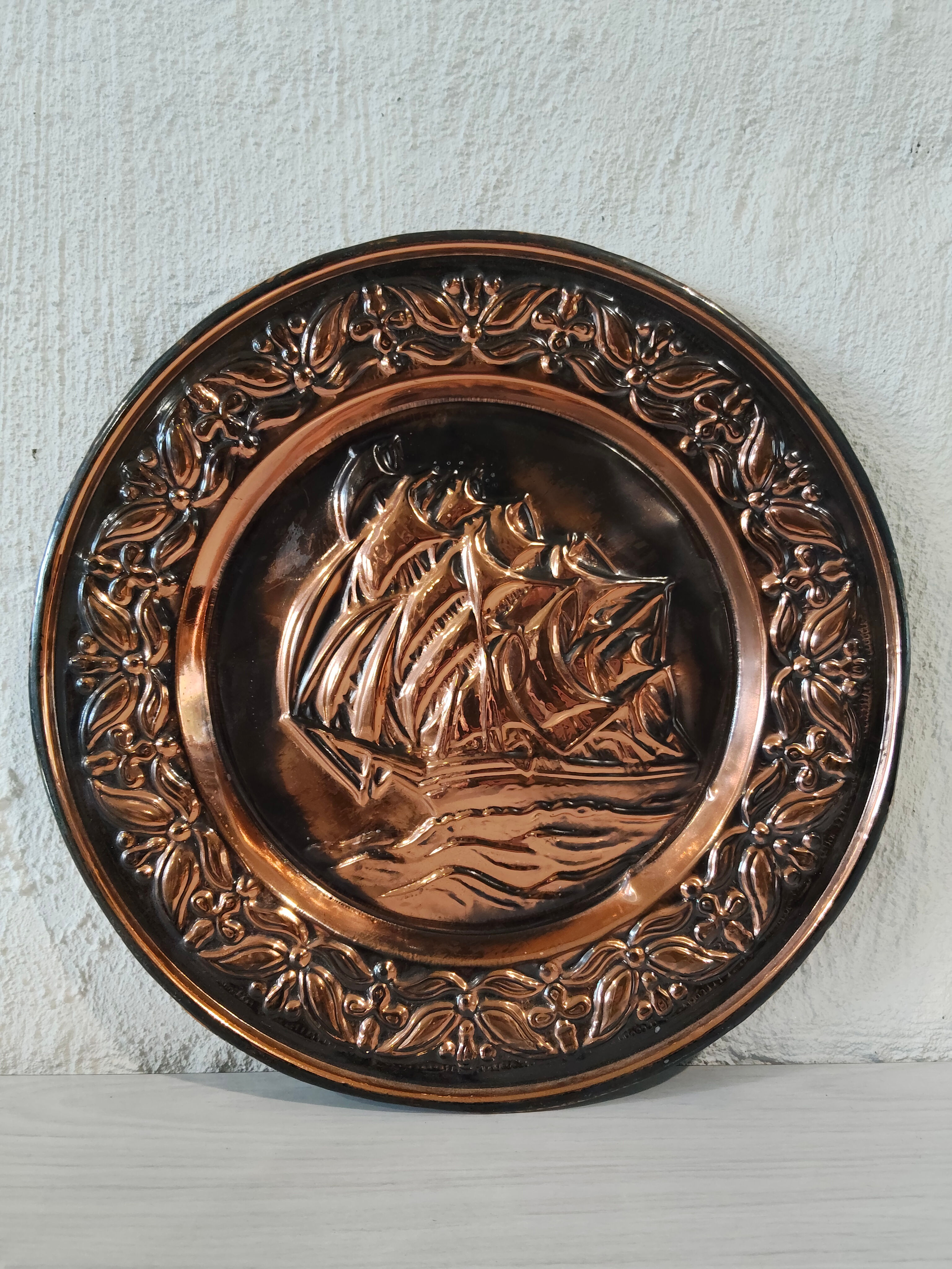 Vintage Copper Ship Wall Plate 