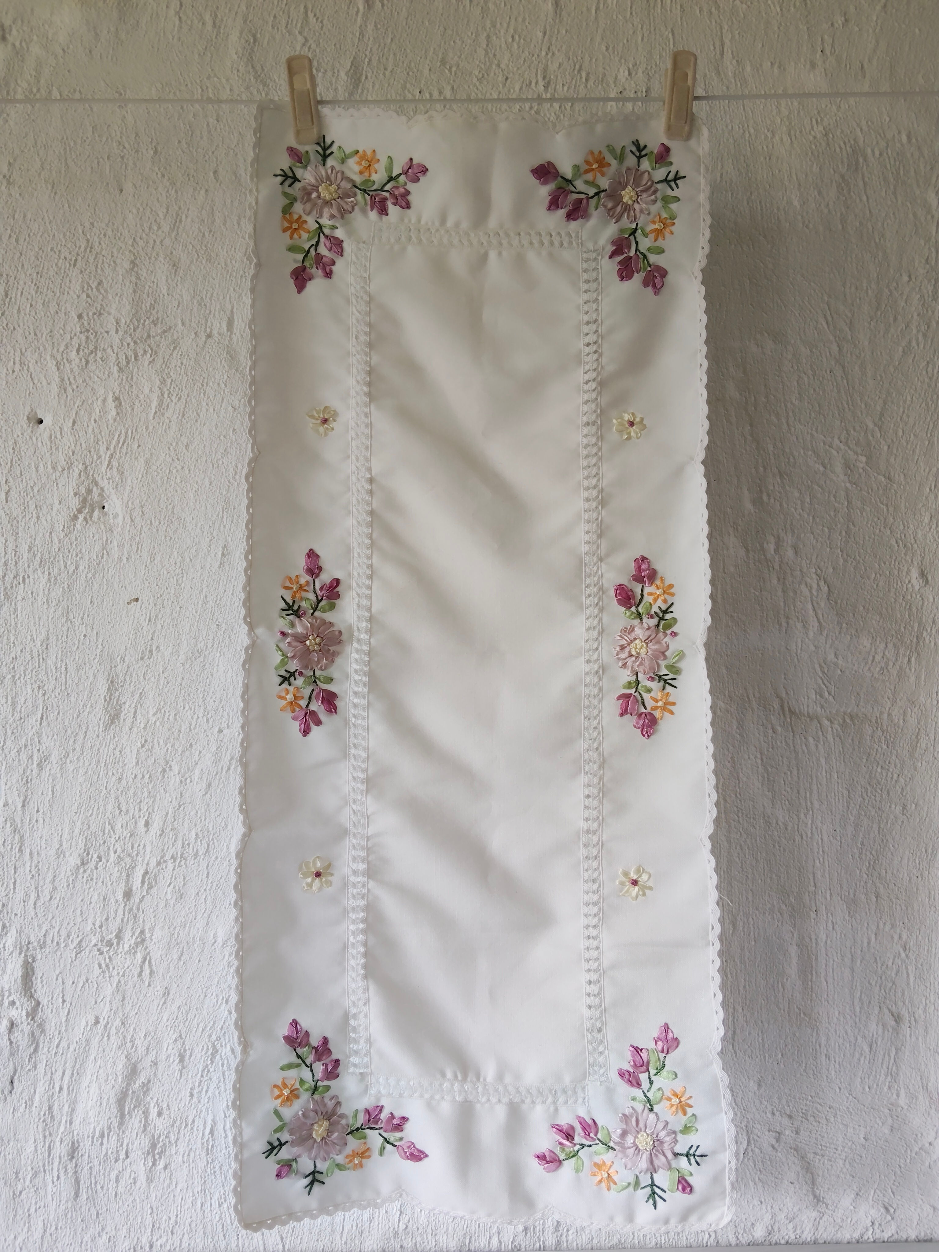 Vintage Silk Flowers Table Runner 