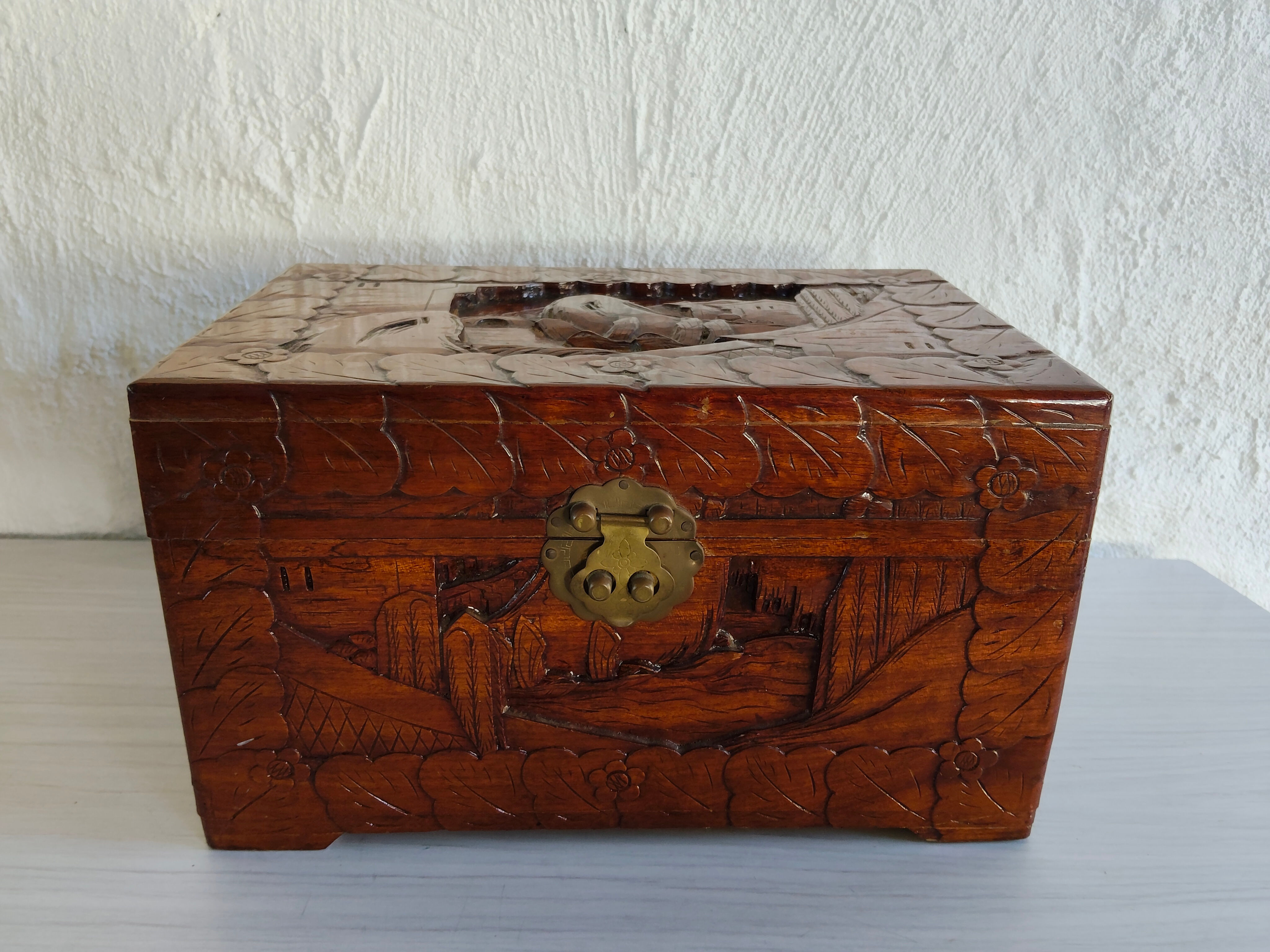 Oriental Carved Jewellery Box 