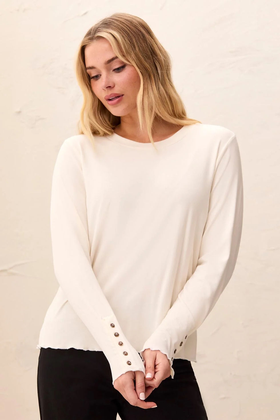 Thumbnail: Tribal - Soft Viscose Button Cuff Knit Top