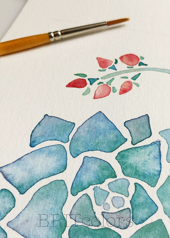 Blue Succulent Watercolor Painting