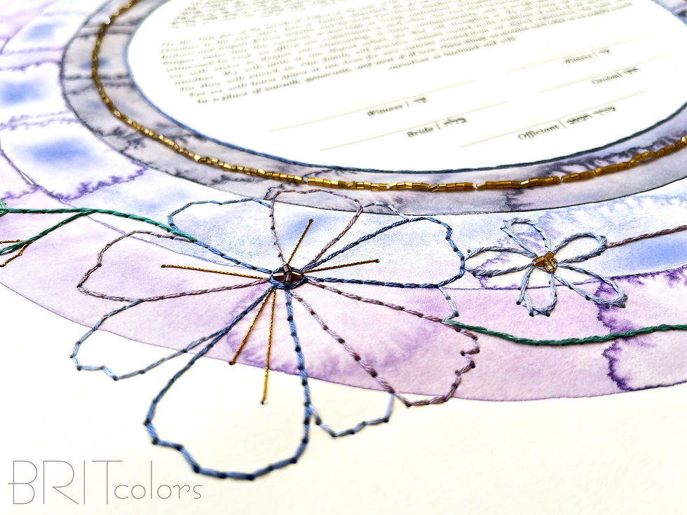 Thumbnail: "Purple Floral Rings" Handmade Watercolor & Beads Ketubah