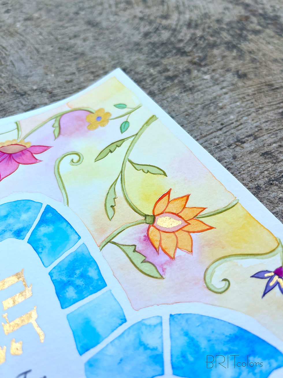 Thumbnail: "Indian Pattern" watercolor & gold blessing for the home
