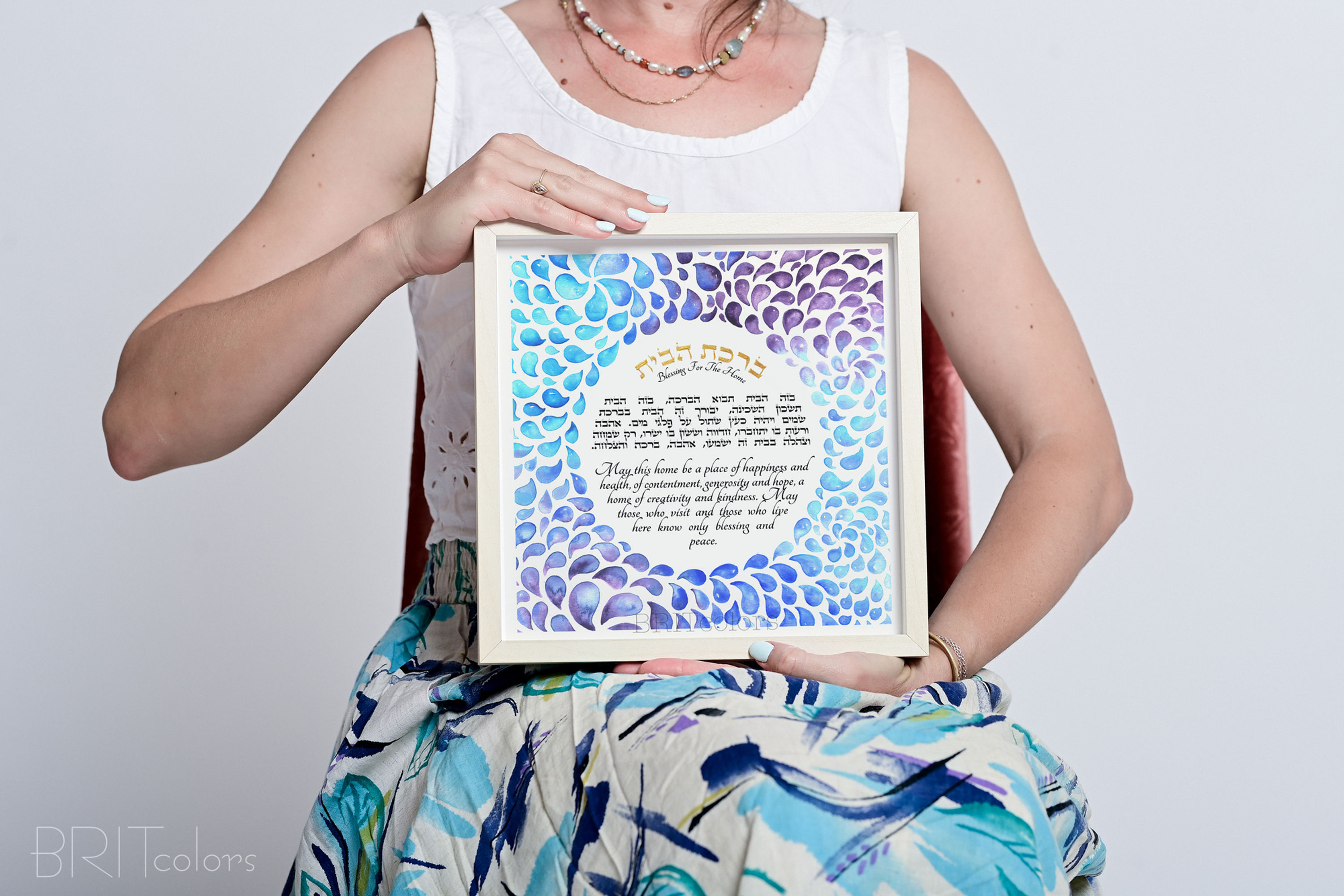 Framed "Lilac" Watercolor Drops Blessing For The Home