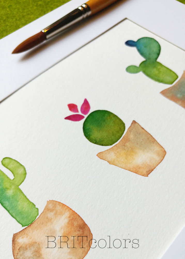 watercolor mini cacti