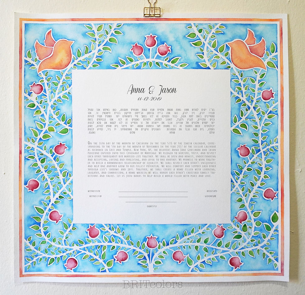 Thumbnail: "Birds in the Pomegranate Tree" Handmade Watercolor Ketubah