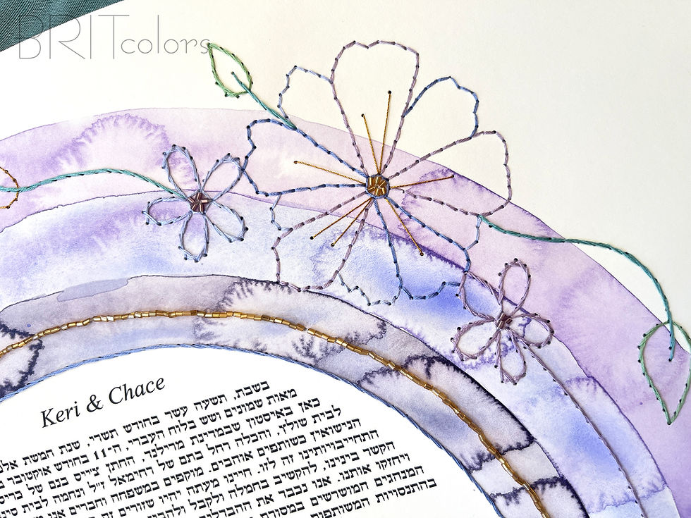 Thumbnail: "Purple Floral Rings" Handmade Watercolor & Beads Ketubah