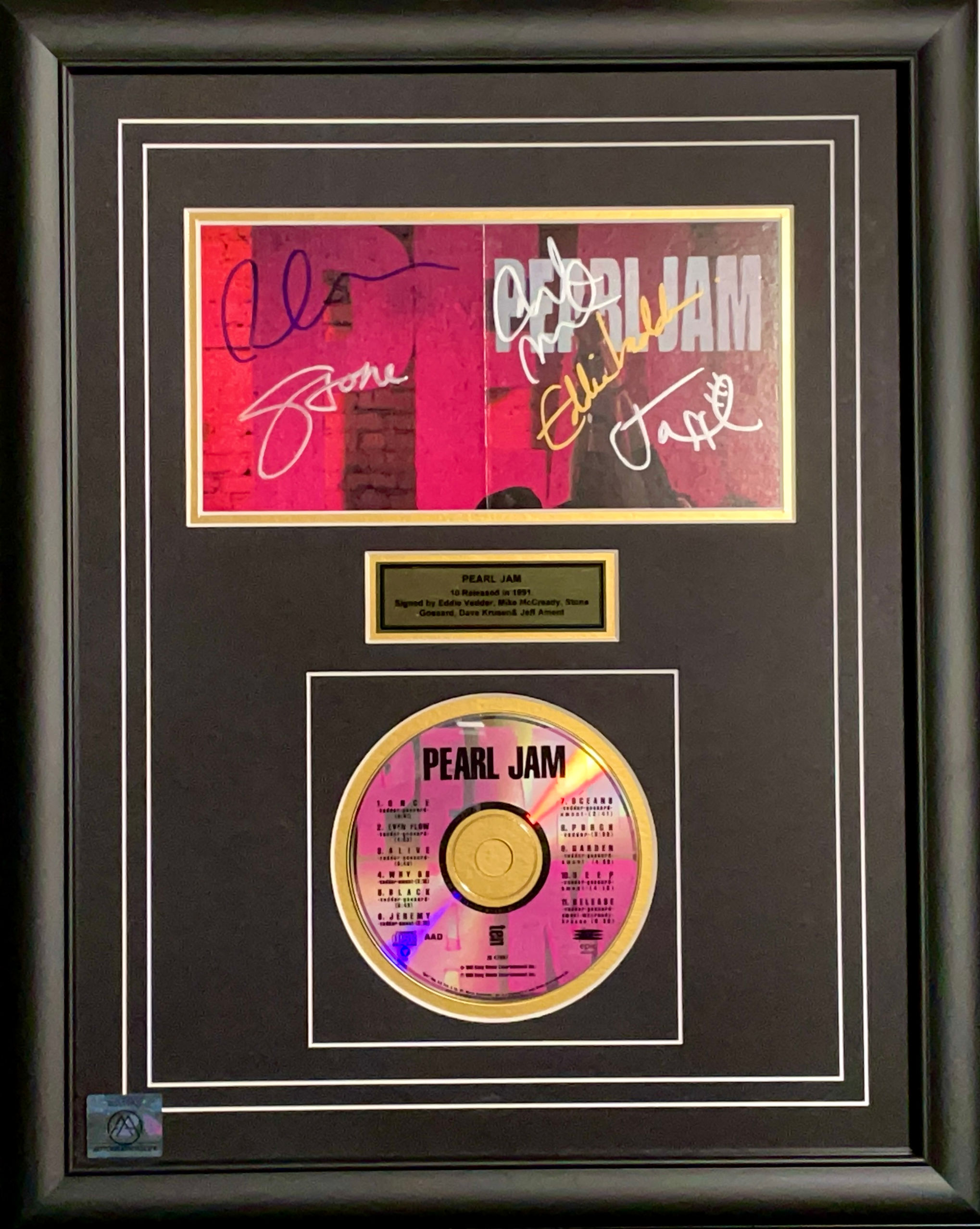 Signed Pearl Jam '10' CD Cover Framed