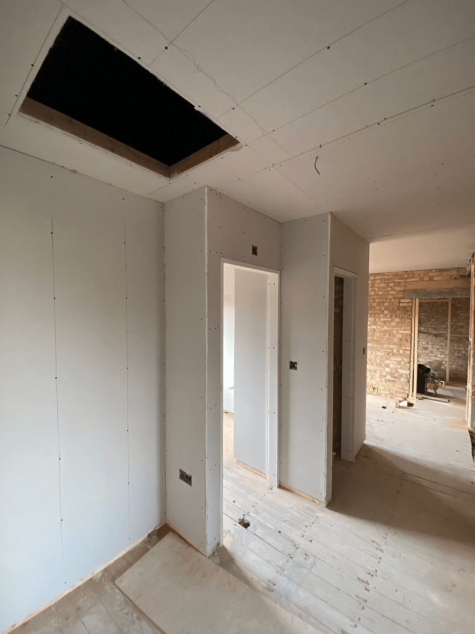 Drywall installation hallway
